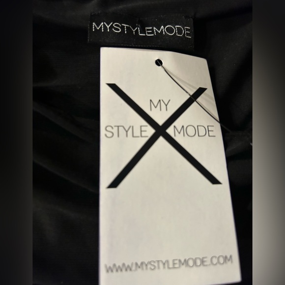 THE MYSTYLEMODE BLACK DOUBLE LINED OFF THE SHOULDER ELBOW CUT OUT MINI DRESS - Picture 7 of 9